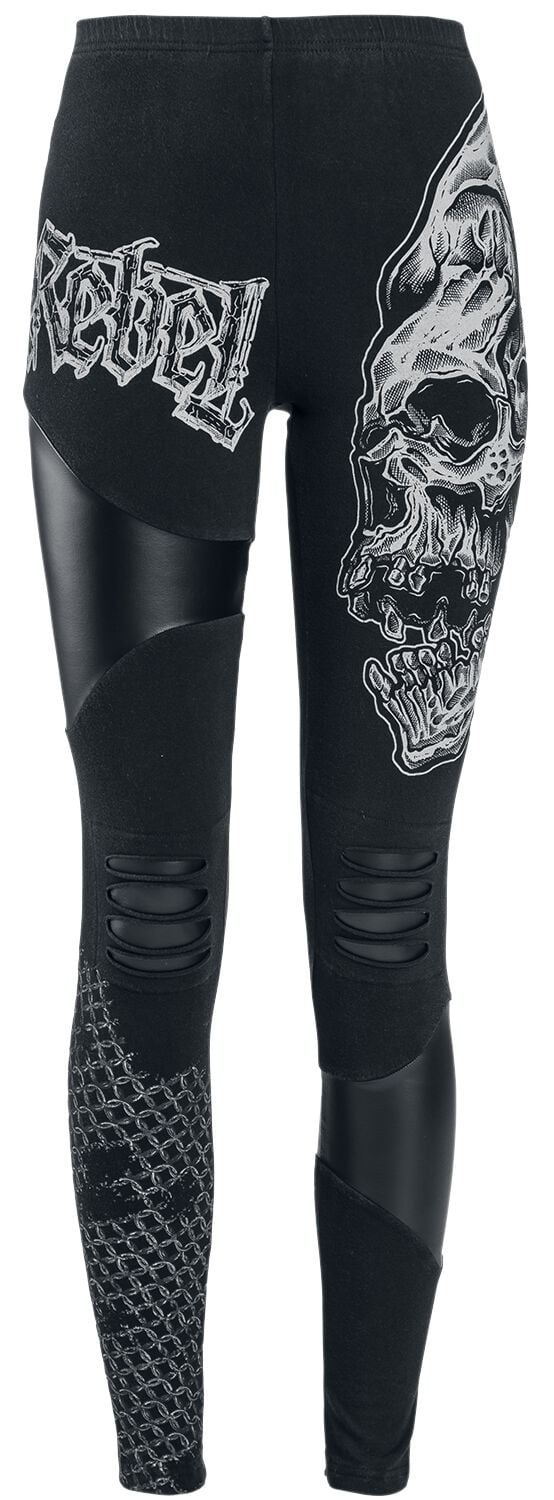 4064854401488 - Rockige Leggings mit Prints Cut-Outs und Kunstledereinsätzen Leggings schwarz weiß in S 4064854401488 - Rockige Leggings mit Prints Cut-Outs und Kunstledereinsätzen Leggings schwarz weiß in S