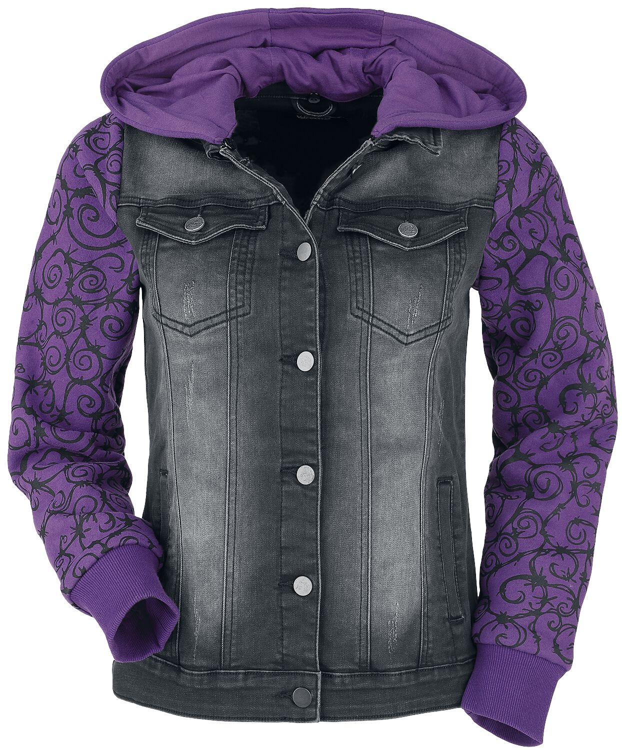 4064854403857 - Jeansjacke mit Sweatärmeln und Kapuze Jeansjacke schwarz lila in 5XL
