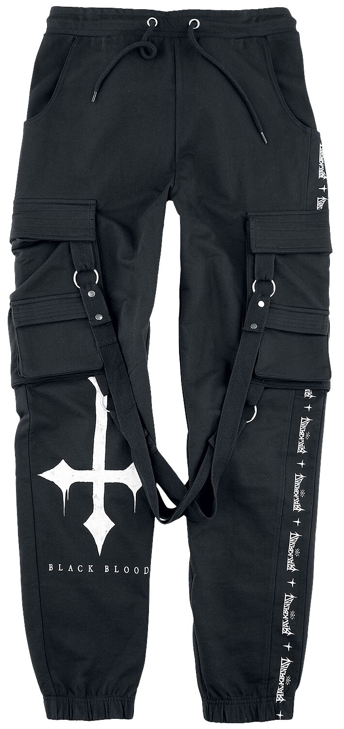 4064854406384 - Bequeme Stoffhose mit aufgenähten Taschen und Black Blood Prints Stoffhose schwarz in S 4064854406384 - Bequeme Stoffhose mit aufgenähten Taschen und Black Blood Prints Stoffhose schwarz in S