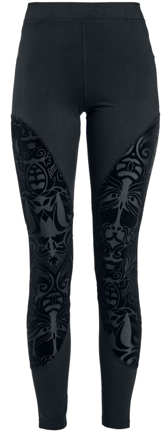 4064854407770 - Leggings mit semitransparenten Einsätzen und Flockprint Leggings schwarz in S