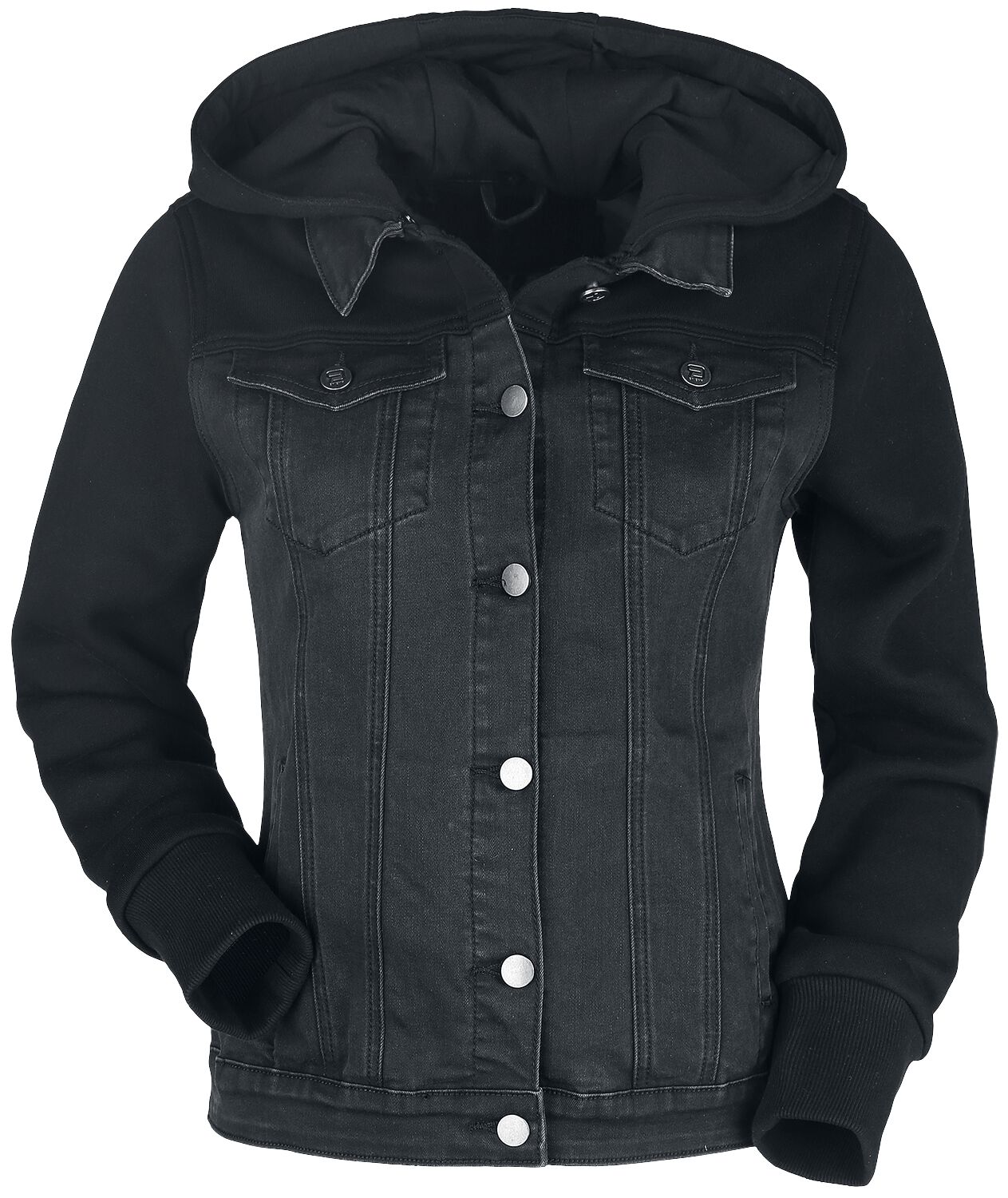 4064854451636 - Jeansjacke mit Sweatärmeln und Kapuze Jeansjacke schwarz in L