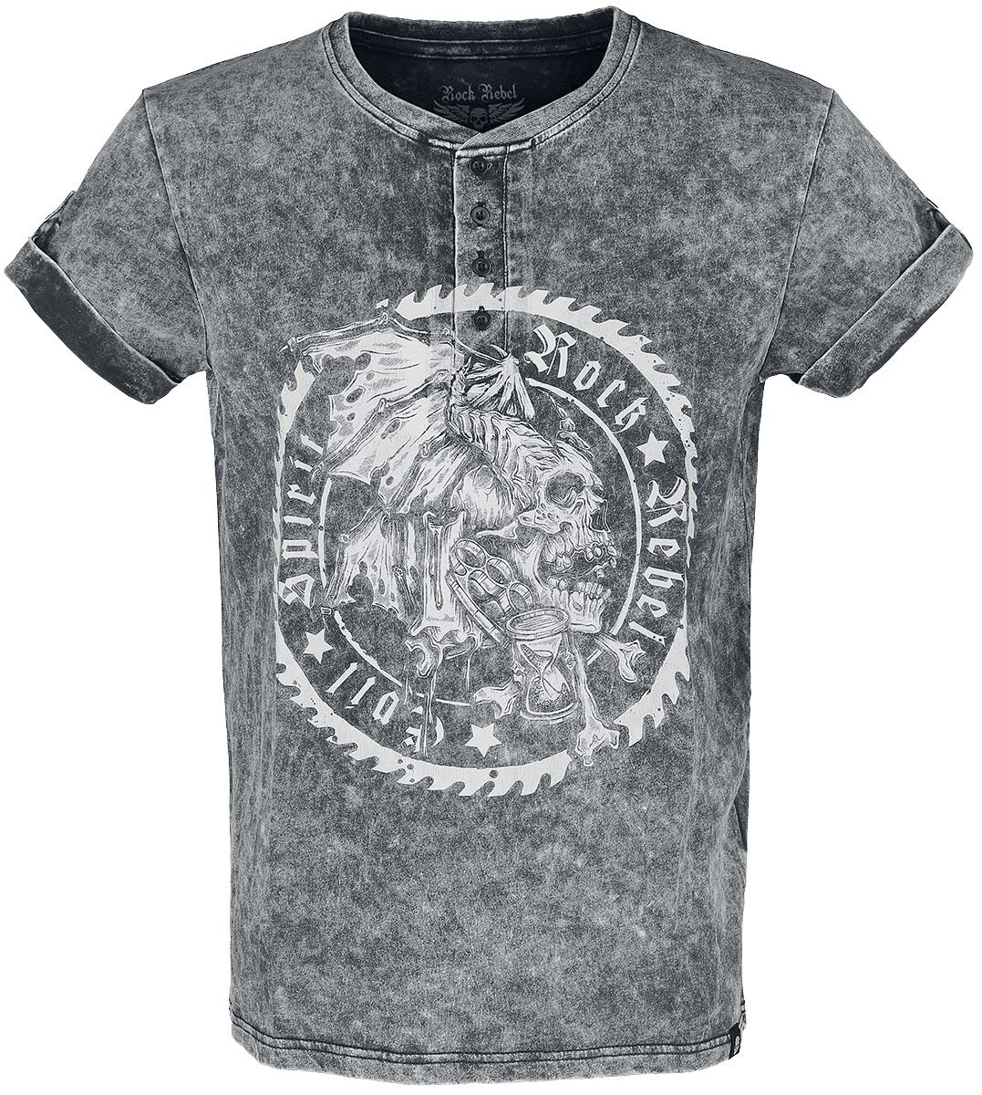 4064854455306 - T-Shirt in Vintage Optik und Knopfleiste T-Shirt schwarz in XXL