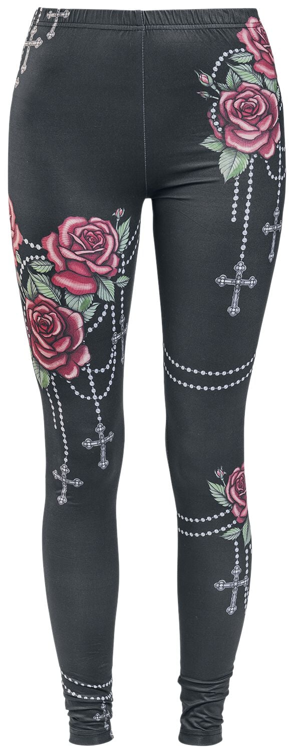 4064854625525 - Leggings mit Rosen und Kreuzen Leggings schwarz in L