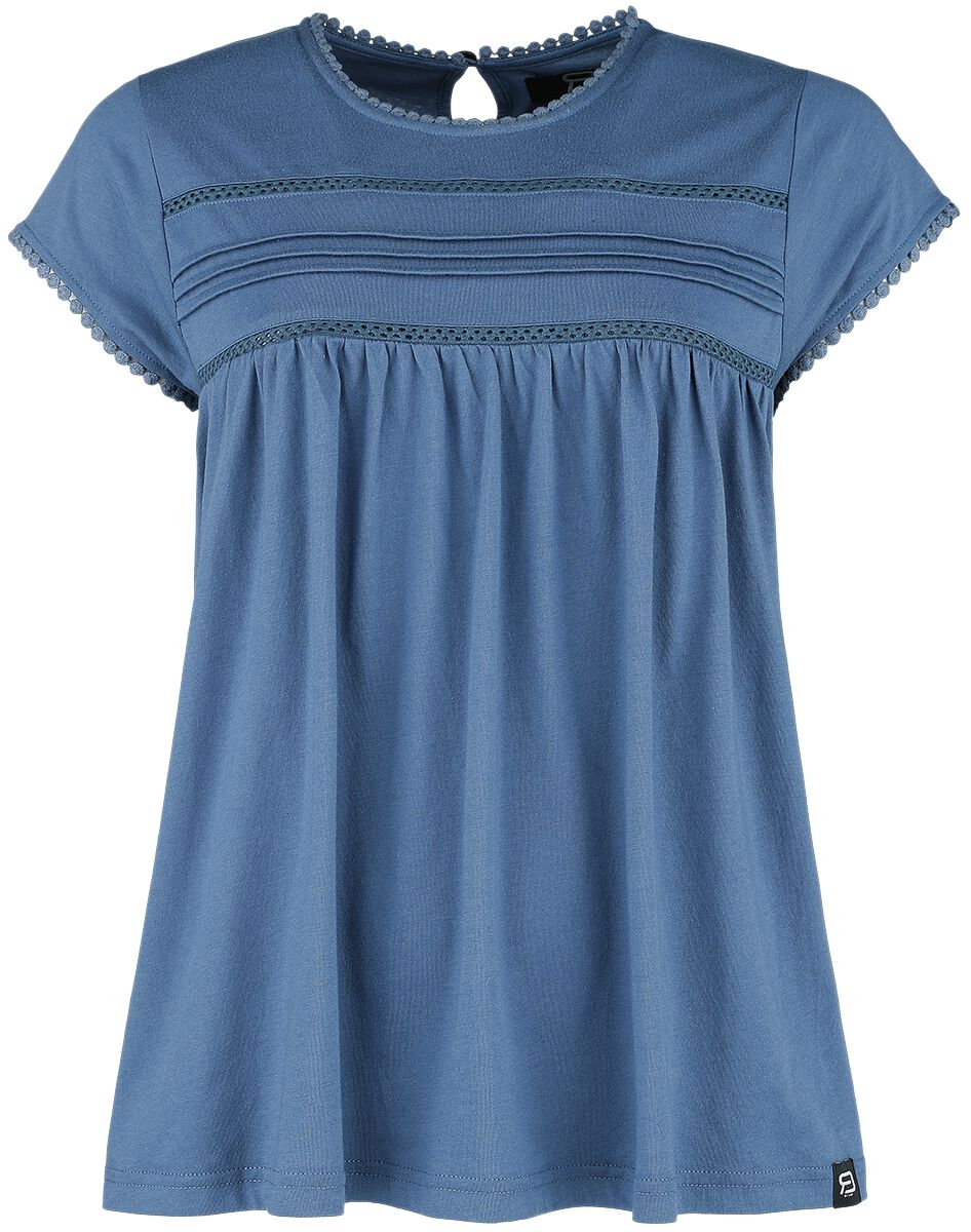 4064854651906 - T-Shirt mit Bordüre und Knopfverschluss T-Shirt blau in S 4064854651906 - T-Shirt mit Bordüre und Knopfverschluss T-Shirt blau in S