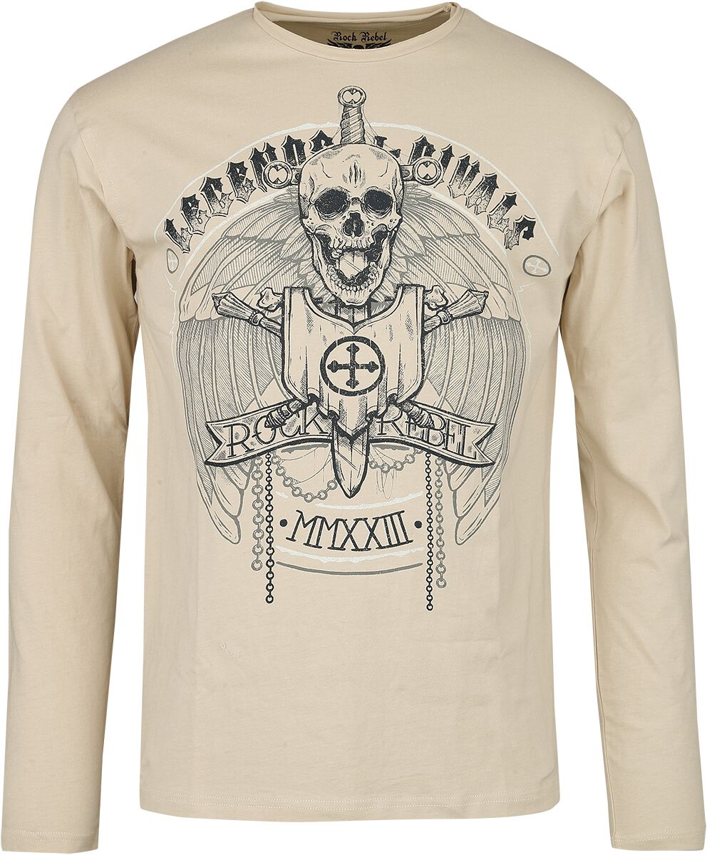 4064854718050 - Longsleeve With Skull Frontprint Langarmshirt sand in M