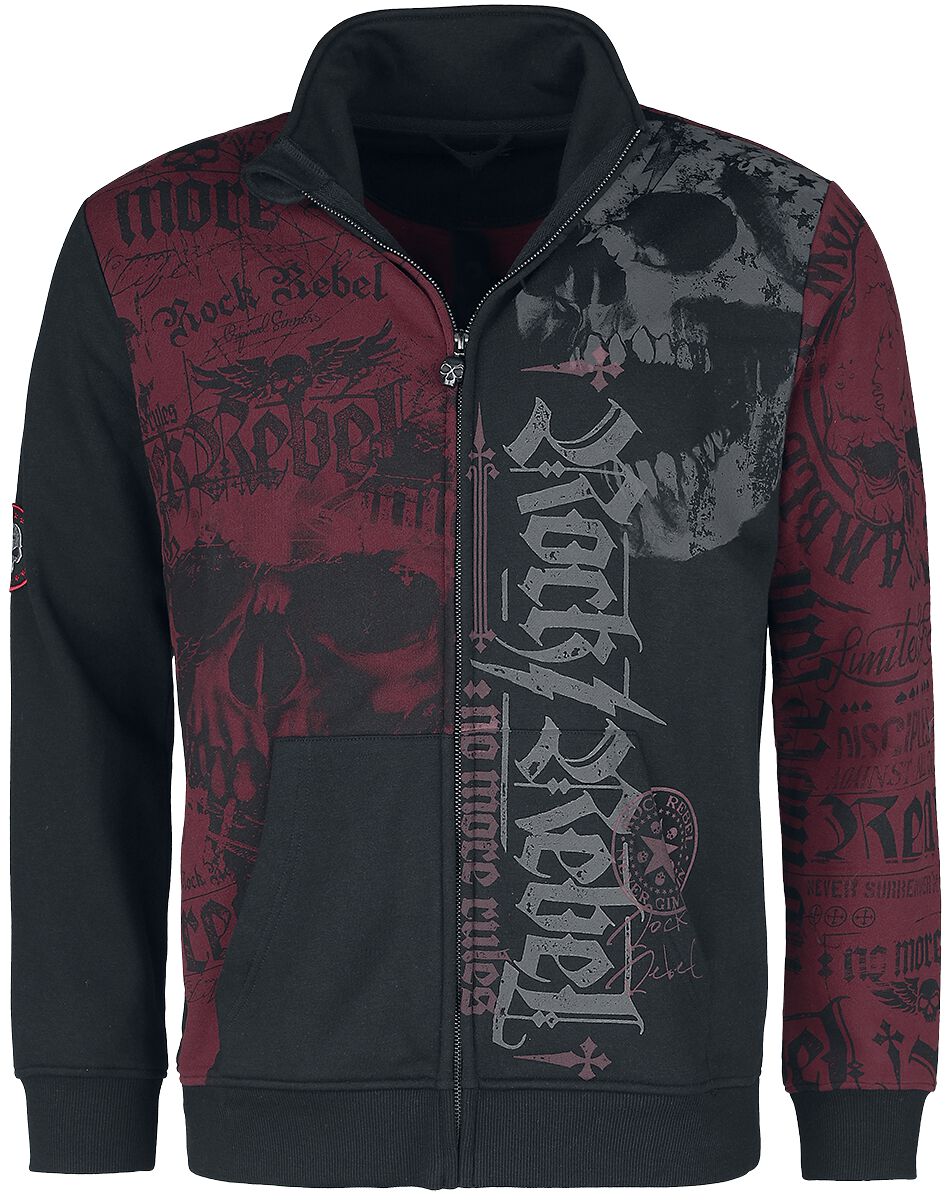 4064854718524 - Sweatjacke mit Rock Rebel Prints Sweatshirt rot schwarz in XXL 4064854718524 - Sweatjacke mit Rock Rebel Prints Sweatshirt rot schwarz in XXL