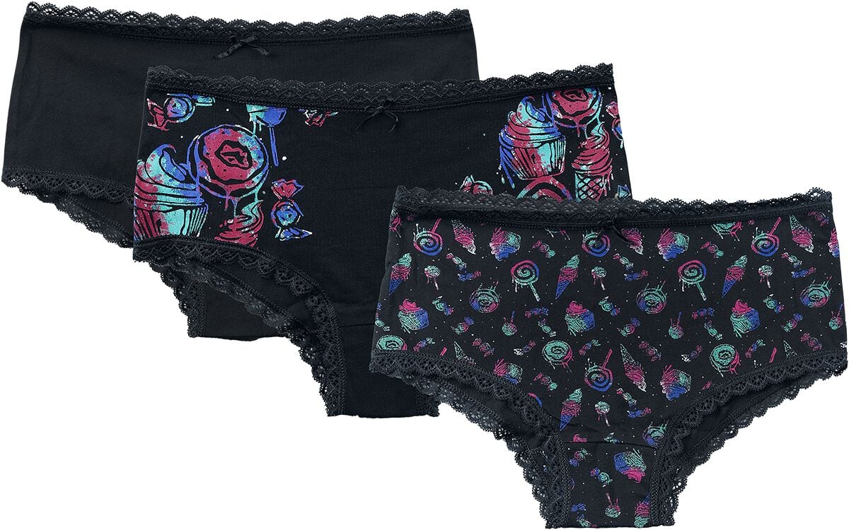 4064854738034 - 3 Pack Panties with Candy Print Wäsche-Set schwarz in S