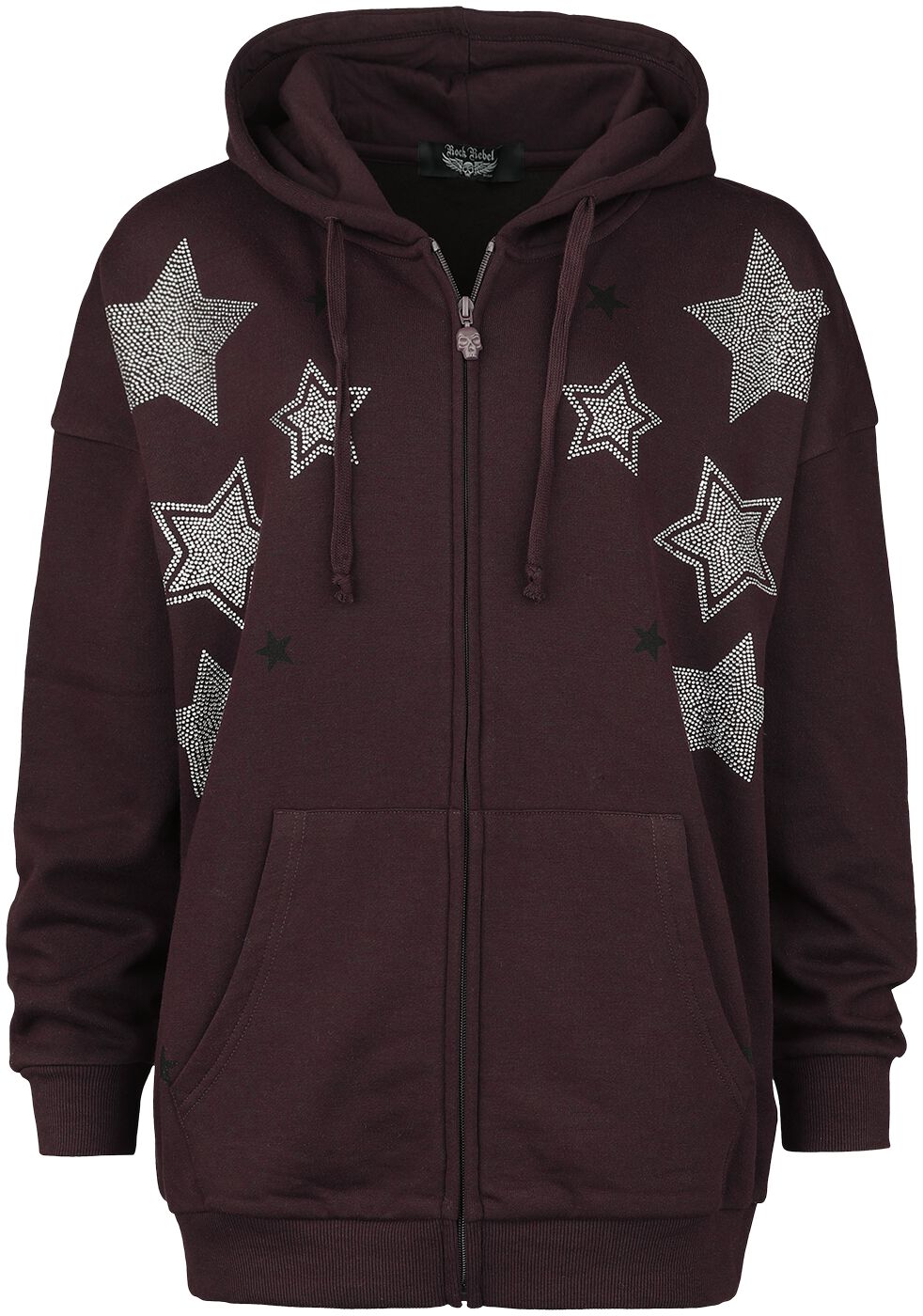 4064854740051 - Hoodie Jacket with stars Kapuzenjacke bordeaux in S