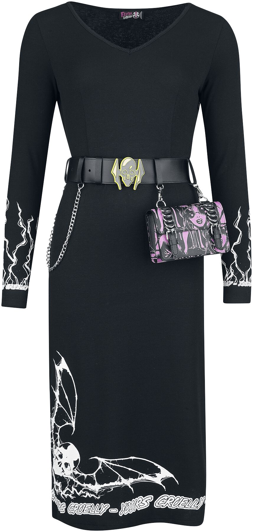 4064854795914 - Gothicana X Elvira Dress with Belt and Bag Mittellanges Kleid schwarz in XS