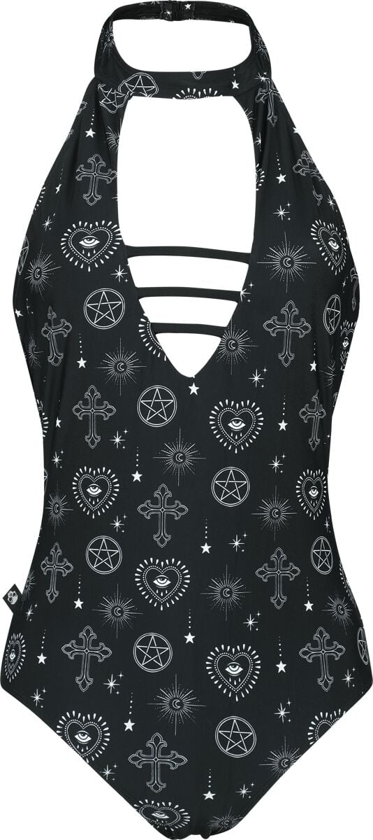 4064854814042 - Neckholder Swim Suit With Mystical Symbols Badeanzug schwarz in XL