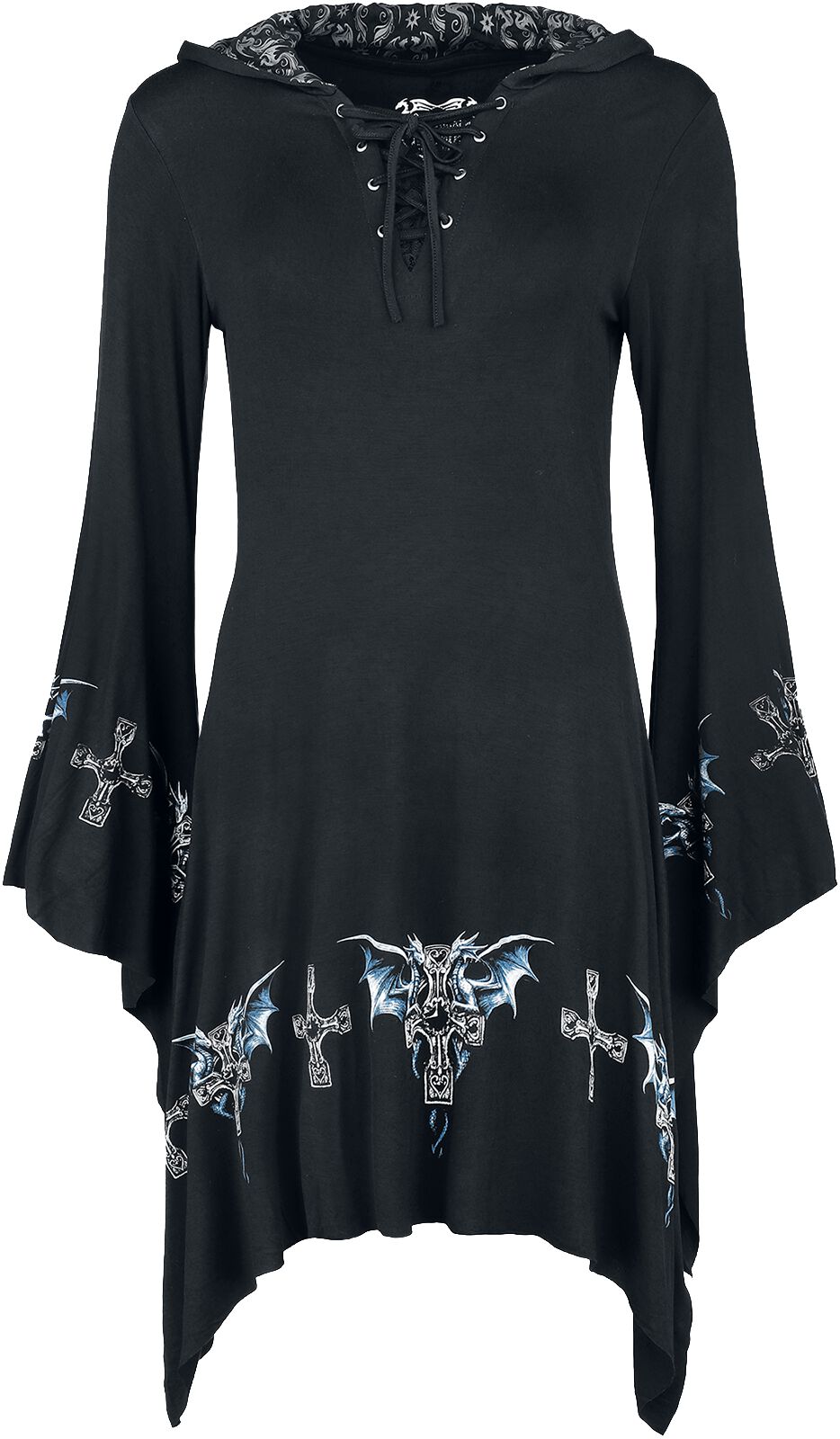 4064854819733 - Gothicana X Anne Stokes -  Short Dragon Dress Kurzes Kleid schwarz in XXL