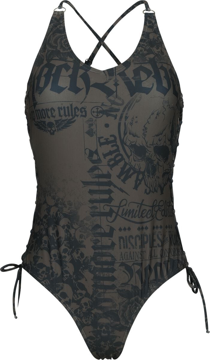 4064854832916 - Swimsuit with Skulls and Lacing Badeanzug schwarz in M