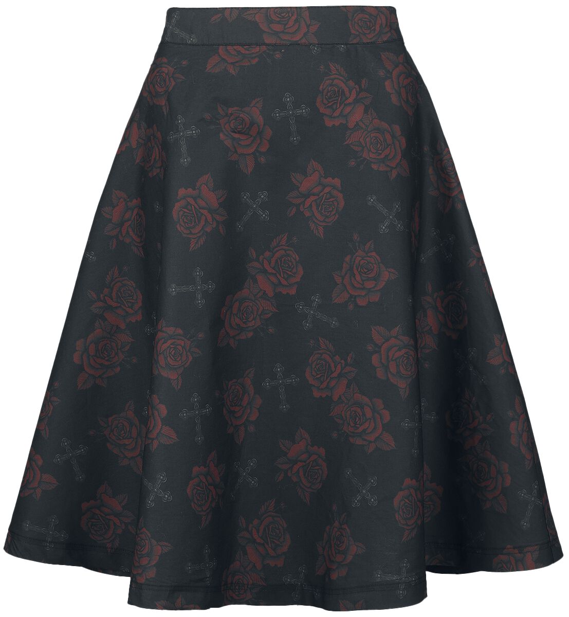 4064854833111 - Skirt with Roses and Crosses Mittellanger Rock schwarz in S