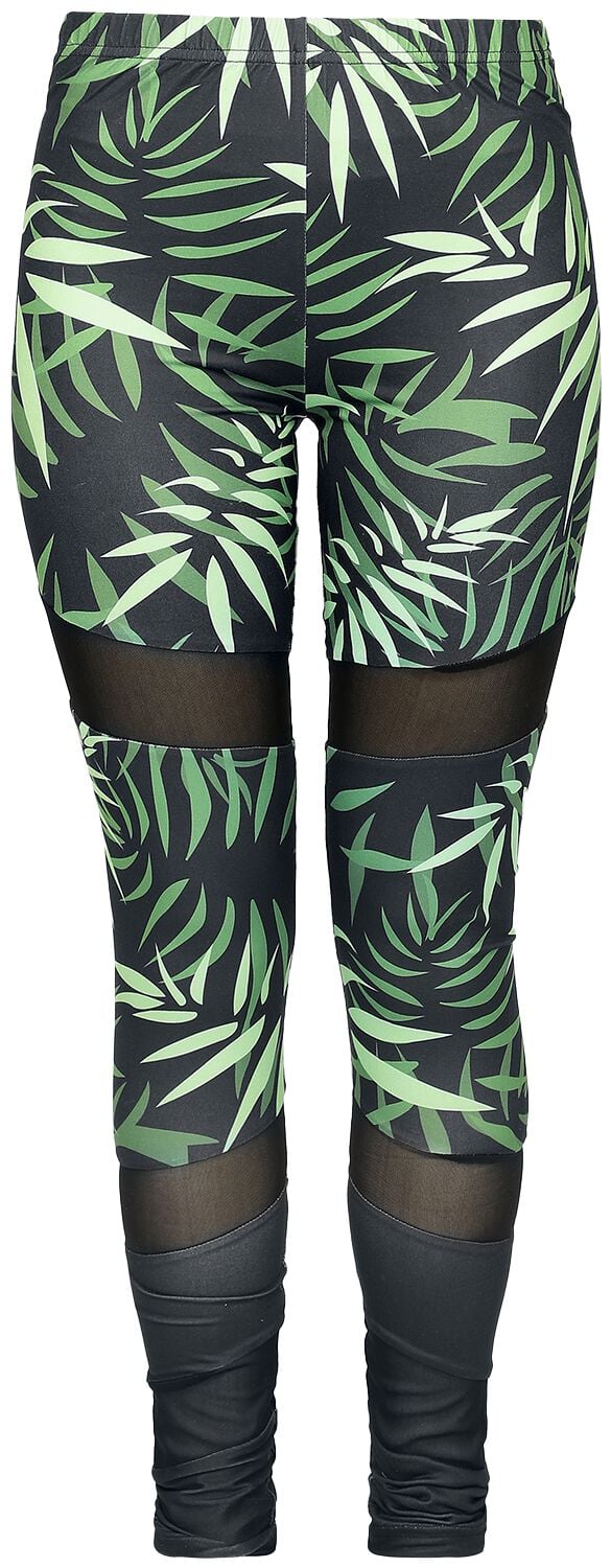 4064854838802 - Leggings with bambus print and mesh inserts Leggings schwarz grün in S