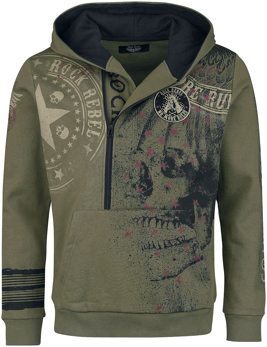 4064854874299 - Hoody With Skull Prints Kapuzenpullover oliv in L