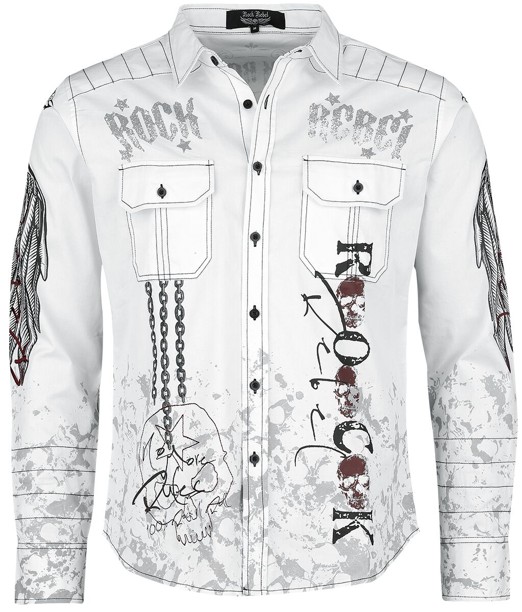 4064854874381 - Shirt with Rock Rebel Prints Langarmhemd weiß in M