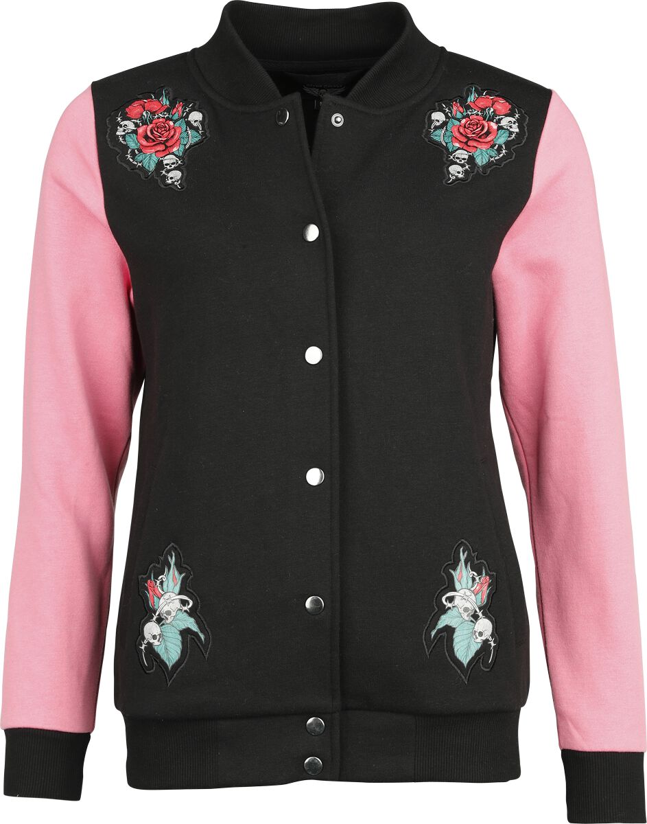 4064854874572 - College Sweat Jacket with Skull Prints Collegejacke schwarz pink in S