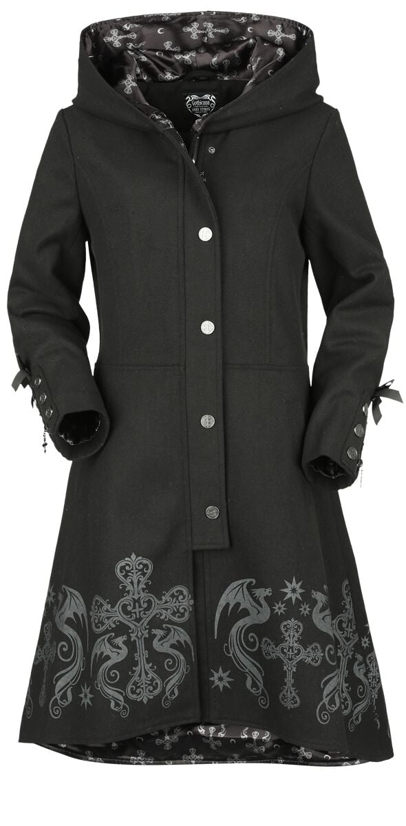 4064854916807 - Gothicana X Anne Stokes Coat Mantel schwarz in S