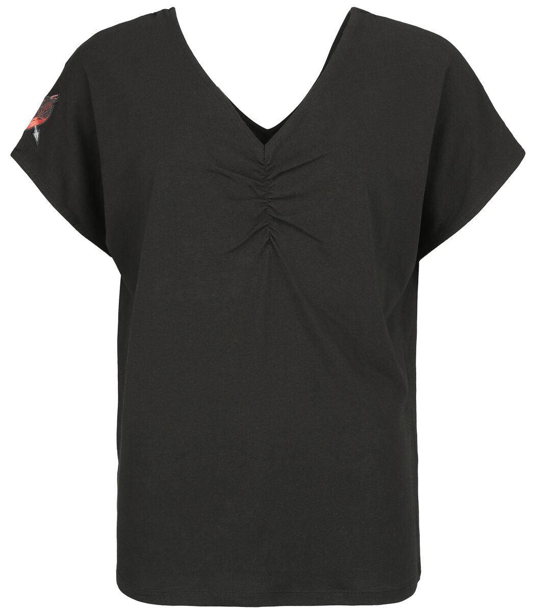 4064854923058 - T-Shirt with Shirred V-Neck T-Shirt schwarz in M