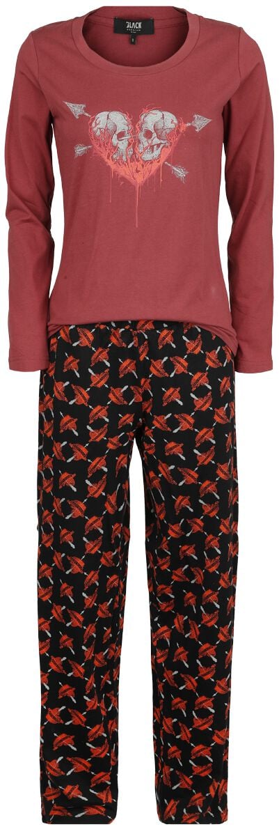 4064854925427 - Pyjama with Skull and Heart Print Schlafanzug bordeaux in L