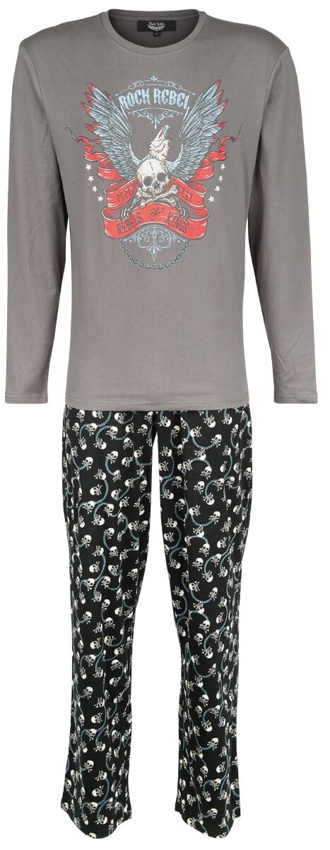 4064854925809 - Pyjama with Skull Print Schlafanzug grau in XL