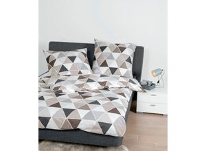 4065334045833 - Bettwäsche JANINE J D 87071 Gr B L 240 cm x 220 cm (1 St) B L 80 cm x 80 cm & 80 cm x 80 cm (2 St) Mako-Satin grau (taupe sand graphit) Bettwäsche 240x220 cm in Mako Satin Qualität grafische