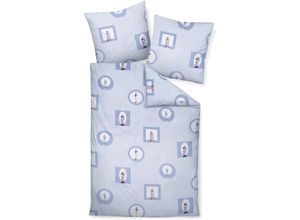 4065334079838 - Bettwäsche JANINE moments 98090 Gr B L 155 cm x 220 cm (1 St) B L 80 cm x 80 cm (1 St) Mako-Satin blau (perlblau) Bettwäsche 155x220 cm