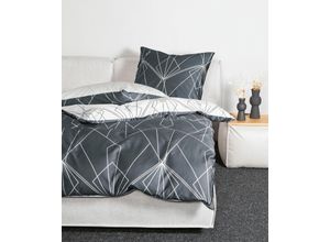 4065334124972 - Wendebettwäsche JANINE J D 87054 Bettwäsche Gr B L 135 cm x 200 cm 1 St 1 St Mako-Satin B L 80 cm x 80 cm grau (grau anthrazit) Bettwäsche aus Baumwolle mit grafischem Muster Markenreißverschluss