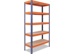 4065408006913 - Shelfplaza - profi 155x70x40cm Schwerlastregal blau-orange   Metallregal 5 Böden mit je 200kg Tragkraft als Kellerregal Garagenregal Werkstattregal