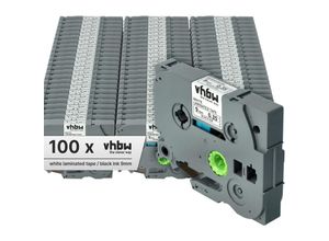 4065705704512 - Vhbw - 100x Schriftband-Kassette kompatibel mit Brother pt 1000-Serie 1010 1080 1090 1200 1200P 1000-Serie Etiketten-Drucker 9mm Schwarz auf