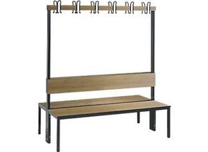 4065714248823 - Garderobenbank Basic Plus 2-seitig Rückenlehne ohne Schuhrost Fußgestell schwarzgrau RAL 7021 B 1500 mm Dekor Eiche Ser