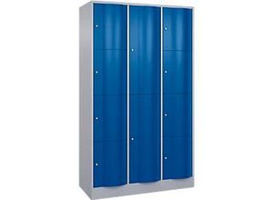 4065714509931 - Kombi-Schließfachschrank Resisto 3 Abteile 12 Fächer B 1148 x T 540 x H 1950 mm Weißalu Enzianblau