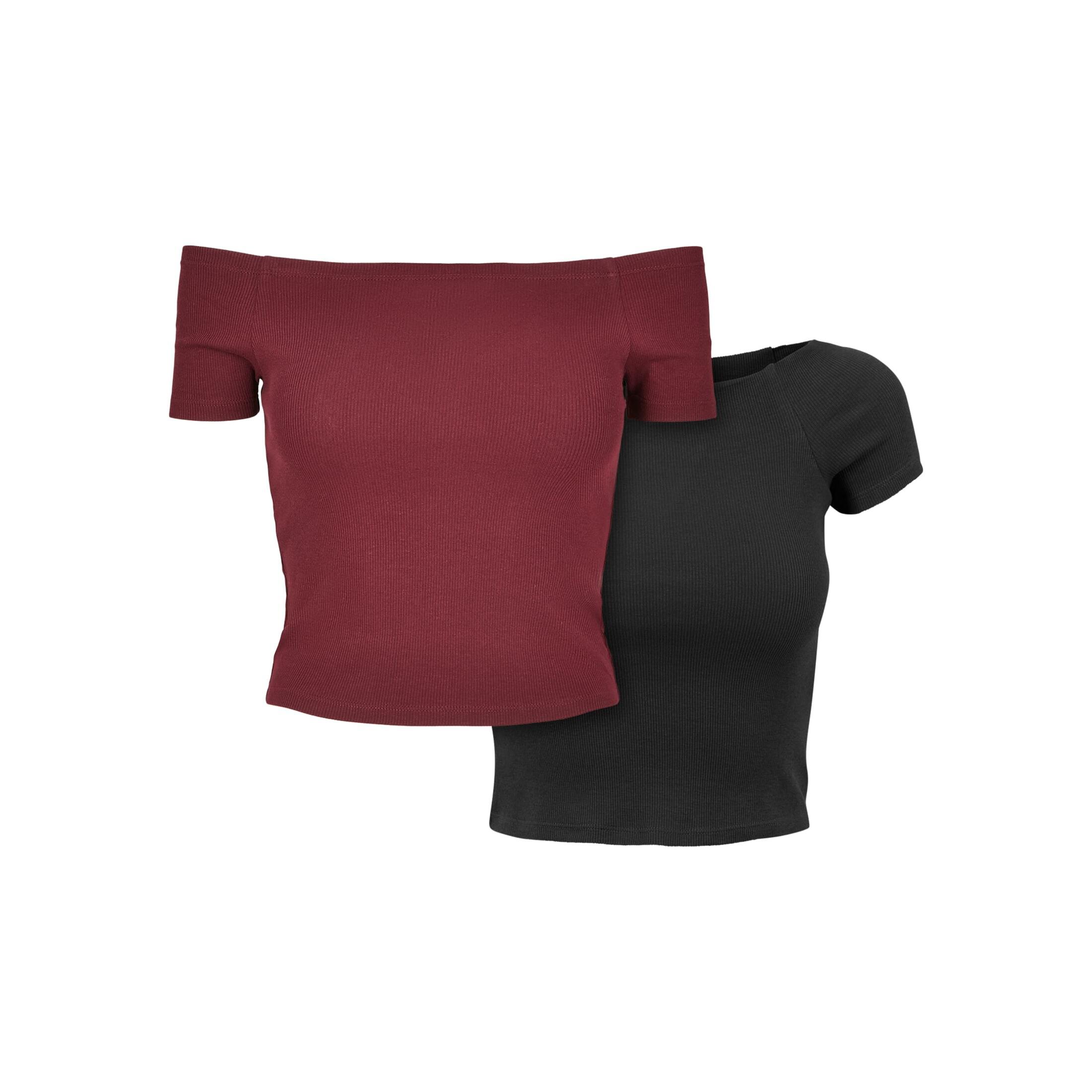 4065812280954 - Gerippte T-Shirts mit freien Schultern Damen (x2)