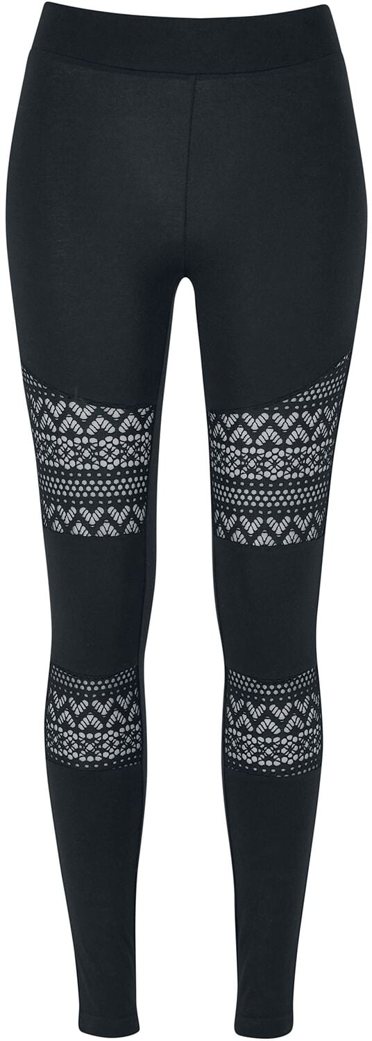 4065812494672 - Ladies Crochet Lace Inset Leggings Leggings schwarz in XS