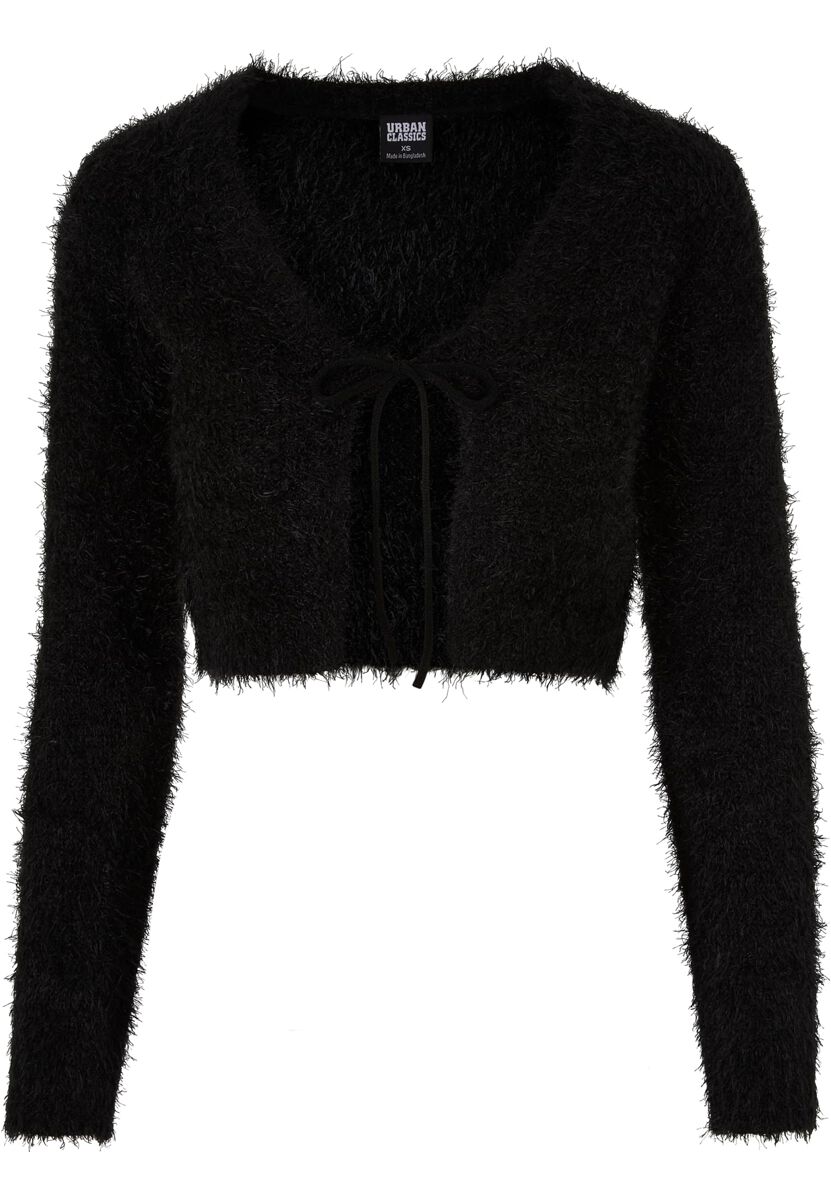 4065812547262 - Ladies Tied Cropped Feather Cardigan Cardigan schwarz in XXL