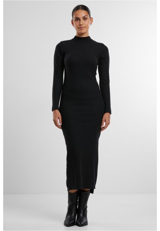 4065812667632 - Ladies Rib Longlseeve Mockneck Dress Mittellanges Kleid schwarz in S