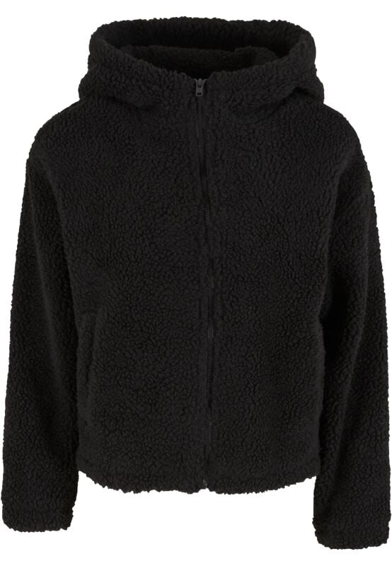 4065812681744 - Ladies Short Hooded Sherpa Jacket Übergangsjacke schwarz in XS