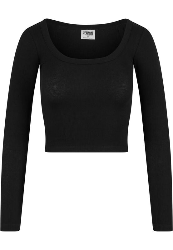 4065812723680 - Ladies Organic Rib Jersey Wide Neck Longsleeve Langarmshirt schwarz in XS