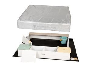 4065827310066 - WONDERMAKE® Design Sandkasten mit Abdeckung OXFORD 420D Matschküche Vliesfolie Sandkiste Holz quadratisch verschließbar Outdoor Garten für Kinder weiß bunt