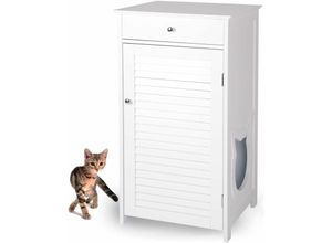 4065827610012 - Katzenschrank für Katzentoilette groß hoch aus Holz Katzenklo-Schrank Katzen-Kommode mit Schublade und Tür geschlossen Design Katzen-Haus Toilette