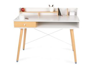 4065827723057 - WONDERMAKE Schreibtisch klein Sekretär aus Holz mit Schublade Bürotisch kompakt PC Tisch kleiner Raum Computertisch Arbeitstisch für Home Office  110x55x90 cm Eiche hell weiß