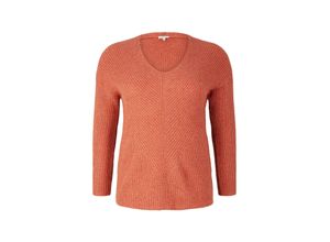 4065869778862 - TOM TAILOR Damen Plus - Strickpullover mit Rippstruktur rot Melange Optik Gr 46