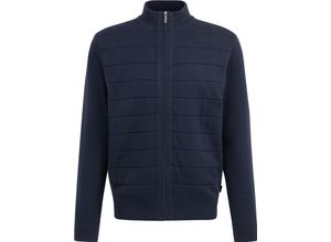 4065964381653 - bugatti Strickjacke Strukturstreifen Stehkragen für Herren blau S