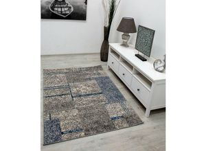 4065975000383 - Vimoda - Teppich modern kariert abstraktes Design in Grau Blau meliert mit Farbverlauf Wohnzimmer Jugendzimmer Blau 80x150 cm