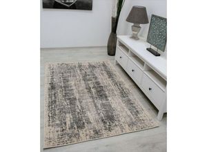 4065975000420 - Vimoda - Teppich Beige Grau Creme Abstrakt Vintage Look Wohnzimmer Kurzflor Designer Teppich 80x150 cm