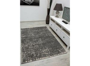 4065975000581 - Teppich Grau Creme Abstrakt Vintage Look Wohnzimmer Kurzflor Designer Teppich 80x150 cm