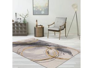 4065975000680 - Teppich Wohnzimmer Schlafzimmer Flur Teppich Kurzflor Kreisel Muster in Gelb Creme160x220 cm
