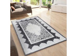 4065975002127 - Vimoda - Teppich kurzflor Moderner Orientteppich mit Glitzergarn in Grau Schwarz Weiß für Wohnzimmer Schlafzimmer120x170 cm