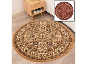 4065975007849 - Teppich Rund Orientalisch Klassisch Orient Teppich Kurzflor Wohnzimmer SchlafzimmerØ 160 cm Rund Beige - Beige