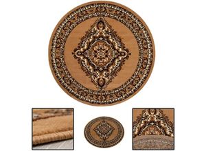 4065975007863 - Vimoda - Teppich Rund Orientalisch Klassisch Orient Teppich Kurzflor Wohnzimmer SchlafzimmerØ 120 cm Rund Beige 8757 - Beige